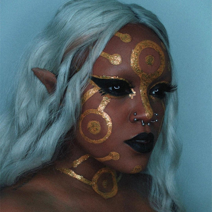 Model Wearing All Black Mini Sclera Contacts - PsEYEche