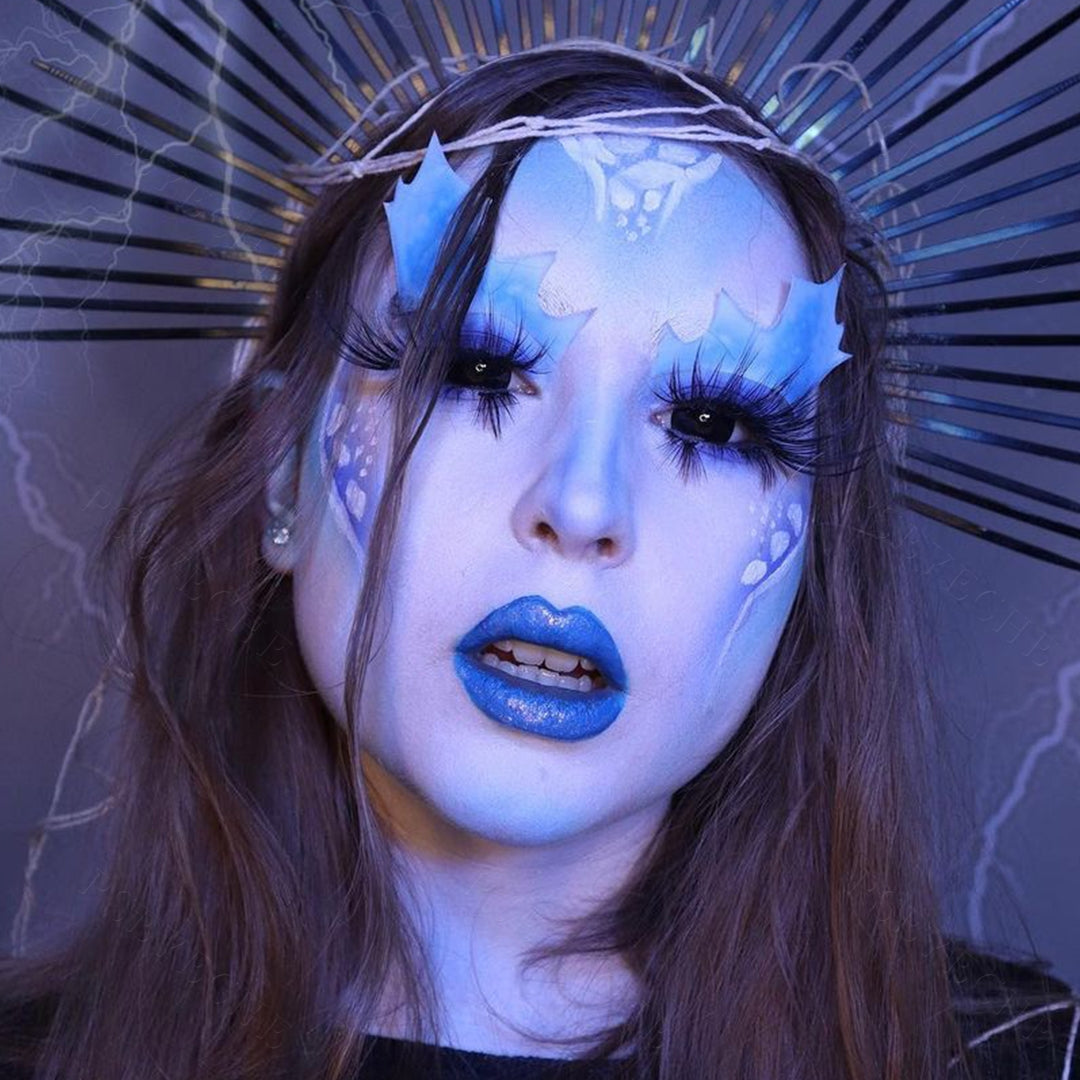 Model Wearing All Black Mini Sclera Contacts - PsEYEche