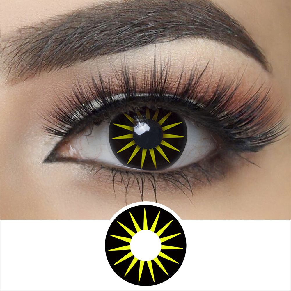 sunburst halloween contacts wearing effectΒ drawing and plan lens