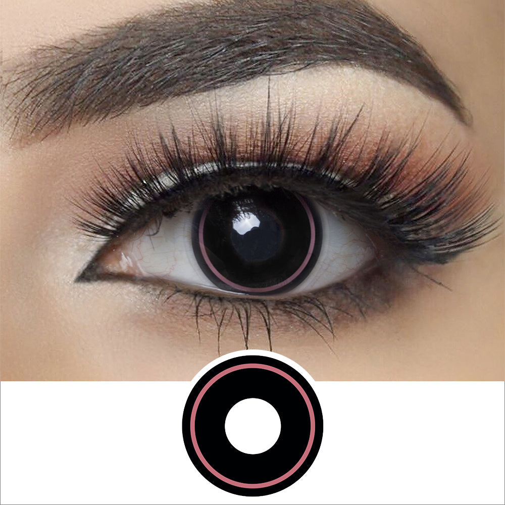 pink rim halloween contacts wearing effectΒ drawing and plan lens