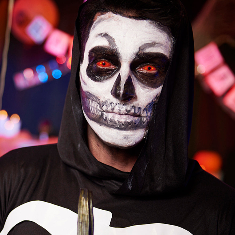 Model are wearing Red Fire Sclera Lenses