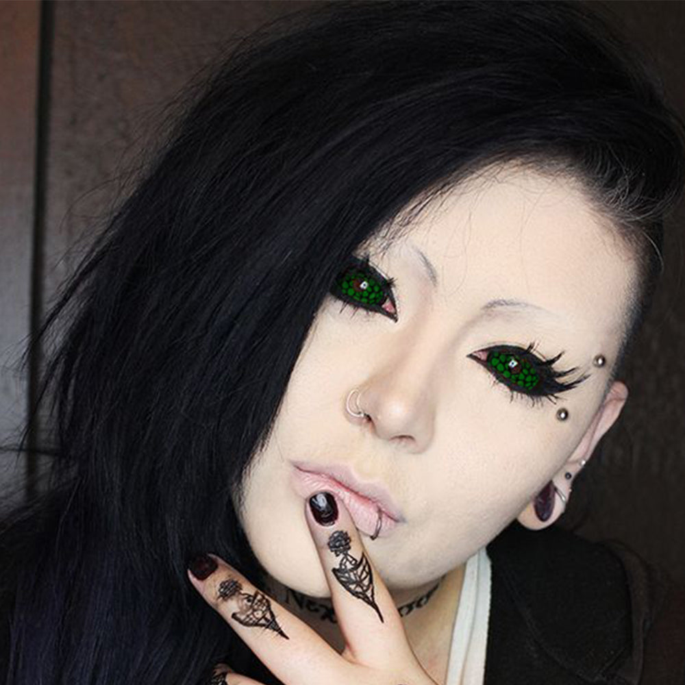 Model are wearing Lizard Eye Sclera Lenses