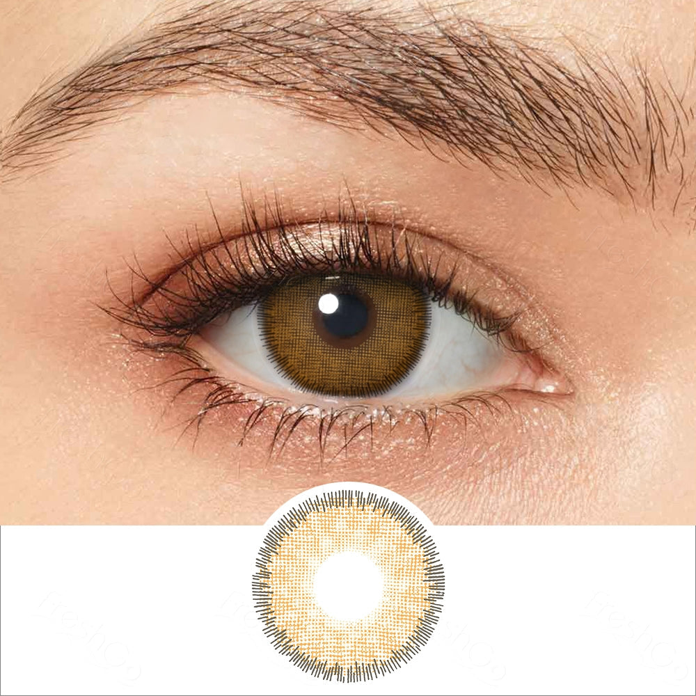 premium caramel brown colored contactsΒ wearing effect drawing and plan lens
