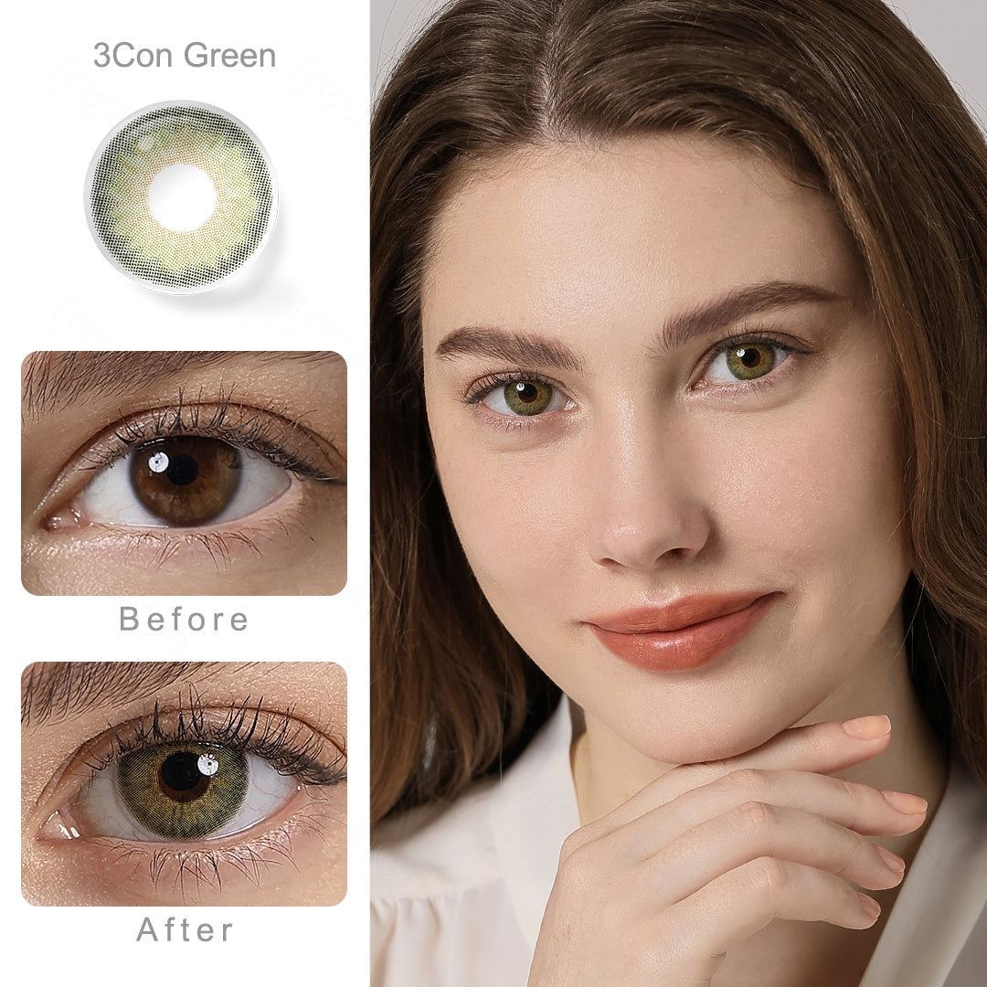 symphony 3con green colored contacts wearingΒ effect comparison of before and after