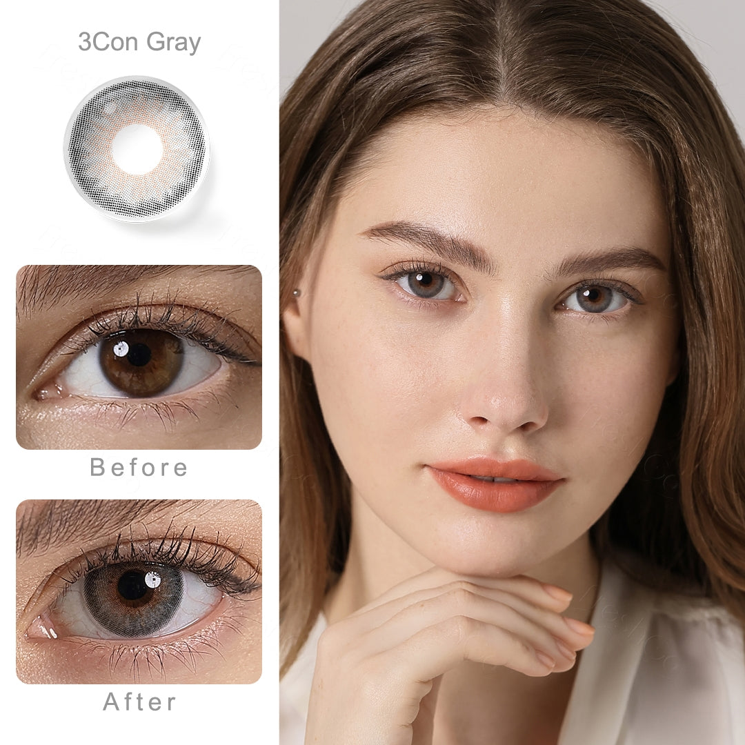symphony 3con gray colored contacts wearingΒ effect comparison of before and after