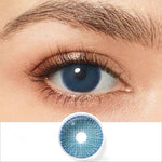 fiesta blue colored contacts wearing effect drawing and plan lens
