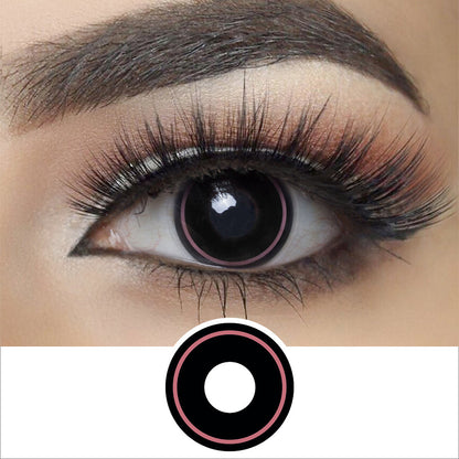 pink rim halloween contacts wearing effect drawing and plan lens