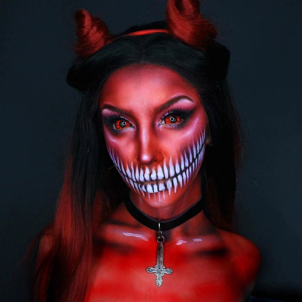 Model are wearing Angry Wolf Sclera Lenses