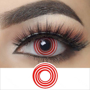 red spiral halloween contacts wearing effectΒ drawing and plan lens